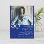 フォトミニマルモダンリスト王室のブルー30th誕生日 招待状 (スタンド正面)