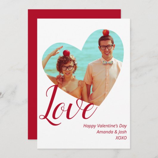 フォトミニマル愛ハート赤バレンタインデー シーズンカード (正面/裏面)