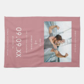 フォトミニマル文字ダスティピンク日付を保存 キッチンタオル (横)