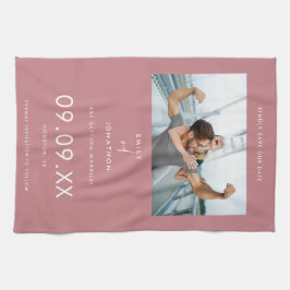 フォトミニマル文字ダスティピンク日付を保存 キッチンタオル