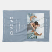 フォトミニマル文字ダスティブルー日付を保存 キッチンタオル (横)