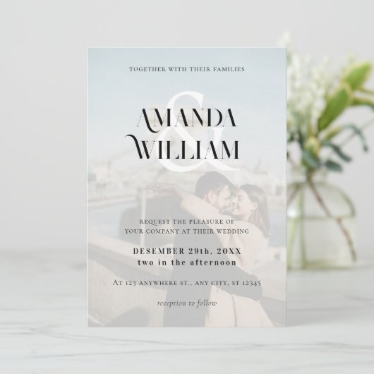 フォトミニマル白黒シンプル結婚の 招待状 (スタンド正面)