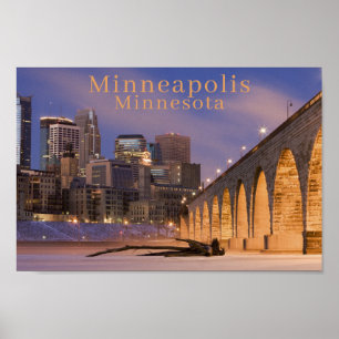 フォトミネアポリスミンスカイライン Stone Arch Bridge ポスター