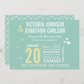 フォトミントとイエローモダンタイポグラフィ結婚ズ 招待状 (正面/裏面)