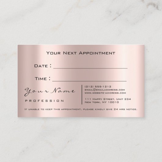 フォトメイクアップアーティストバラブローワックスアポイントメントカード 予約カード (裏面)