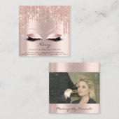 フォトメイクアップアーティスト睫毛眉毛バラ紙吹雪 スクエア名刺 (正面/裏面)