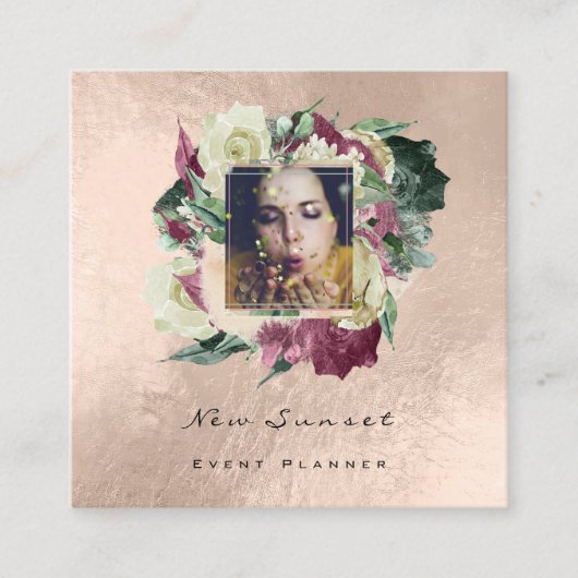 フォトメイクアップBloggイベントプランナーフローラ赤面バラ スクエア名刺 (正面)