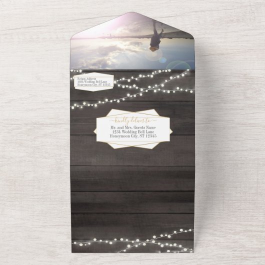 フォトメイスンジャーひまわり幾何学模様金ゴールドフレームすべて オールインワン招待状 (外側)