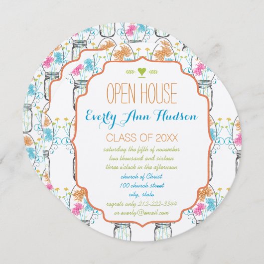 フォトメイソンジャールピンクコーラルアクアフローラ卒業 招待状 (正面/裏面)