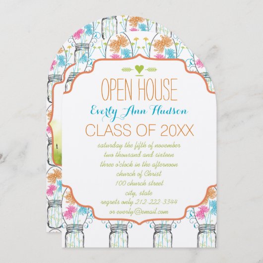 フォトメイソンジャールピンクコーラルアクアフローラ卒業 招待状 (正面/裏面)