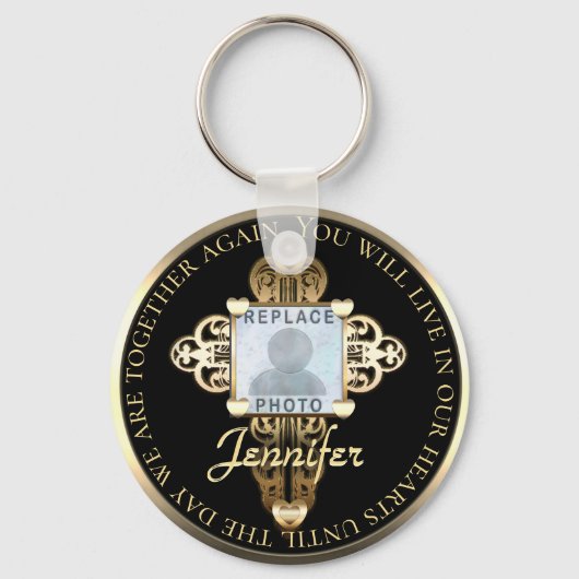 フォトメッセージクロスハートメモリアルの追加 キーホルダー (正面)