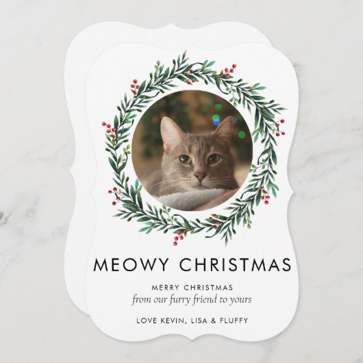 フォトメモダンオーイクリスマスキャットリース シーズンカード (正面/裏面)
