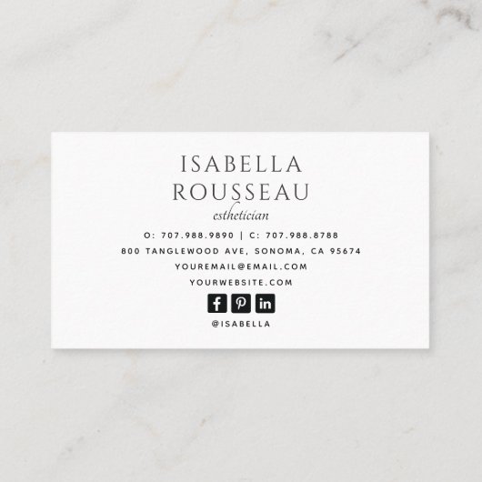 フォトメモダンークアップアーティストのスキンケア 名刺 (裏面)