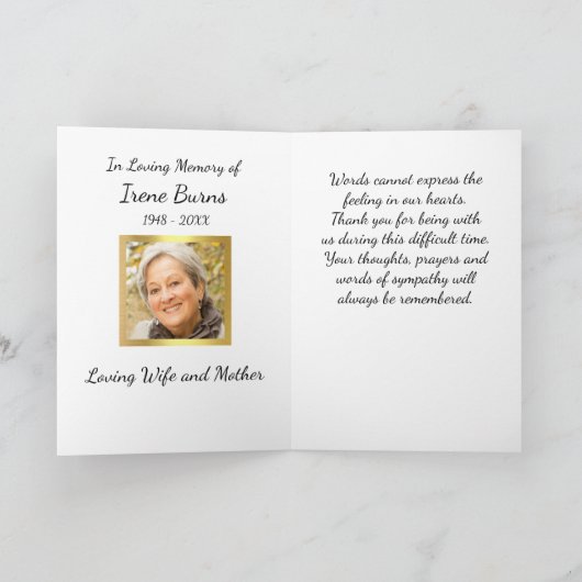 フォトメモリアルカードを悔やみや弔慰してくれてありがとう サンキューカード (内部)