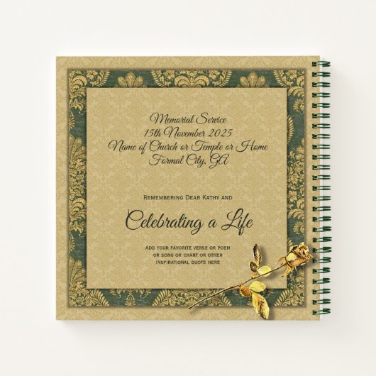 フォトメモリアルサービス金ゴールドダマスクバラゲストブック ノートブック (裏面)