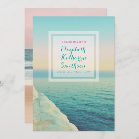 フォトメモリアルシー海ビーチターコイズ 招待状 (正面/裏面)