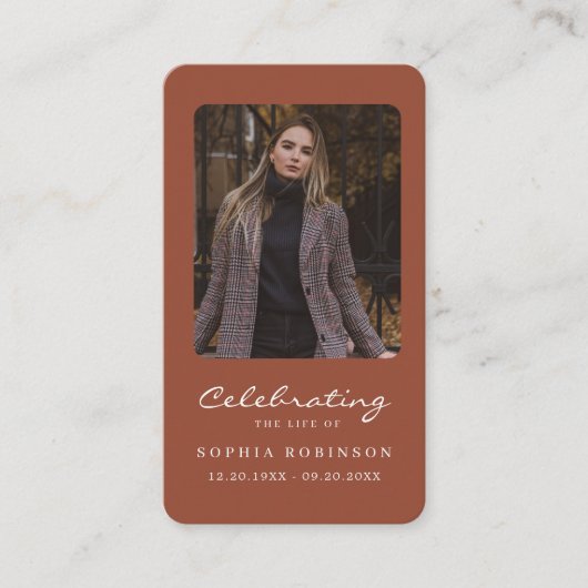 フォトメモリアルテラコッタ焼きオレンジ祈りの言葉カード 名刺 (正面)