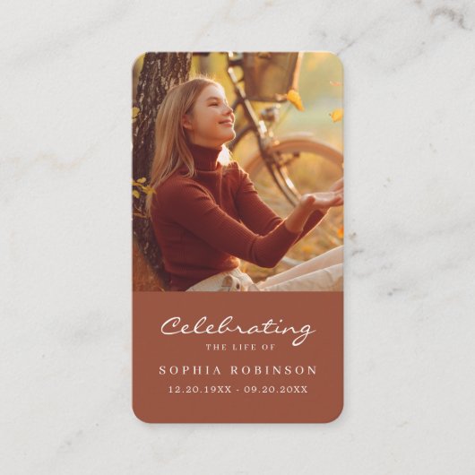 フォトメモリアルテラコッタ焼きオレンジ祈りの言葉カード 名刺 (正面)