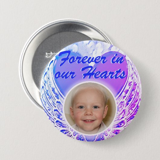 フォトメモリアルハートエンジェルウィングボタン 缶バッジ (正面&裏面)