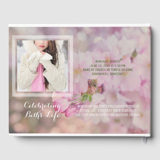 フォトメモリアルピンク色のさくらんぼの花を追加 ゲストブック (裏面)