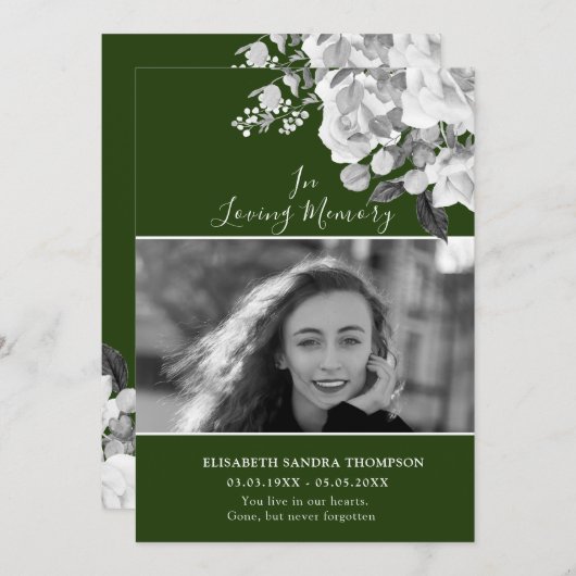 フォトメモリアルフローラグリーンバラポエムカード 招待状 (正面/裏面)