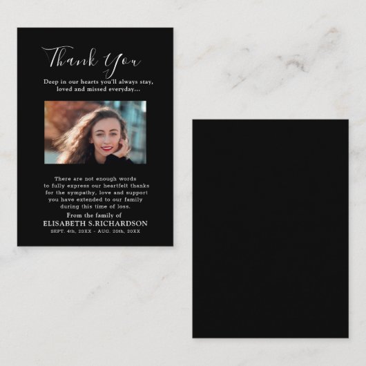 フォトメモリアルフローラブラックサンキューカード エンクロージャーカード (正面/裏面)