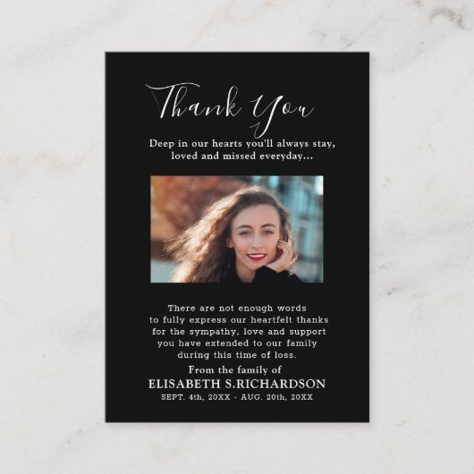 フォトメモリアルフローラブラックサンキューカード エンクロージャーカード (正面)