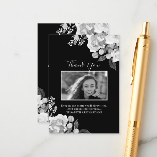 フォトメモリアルフローラ白黒サンキューカード エンクロージャーカード (正面/裏面インサイチュ)