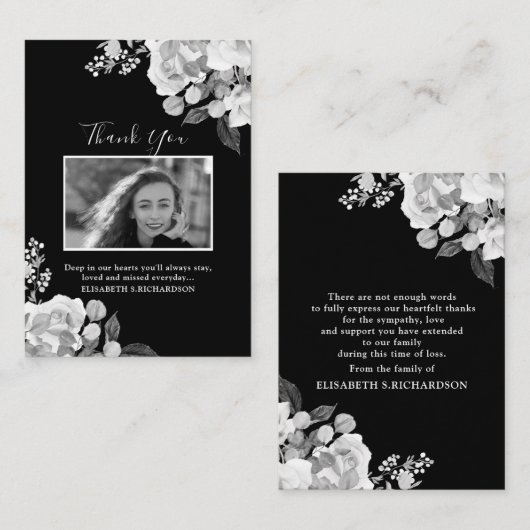 フォトメモリアルフローラ白黒サンキューカード エンクロージャーカード (正面/裏面)