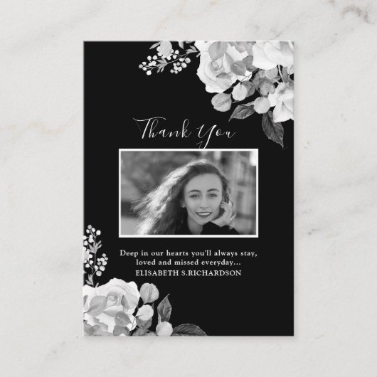 フォトメモリアルフローラ白黒サンキューカード エンクロージャーカード (正面)