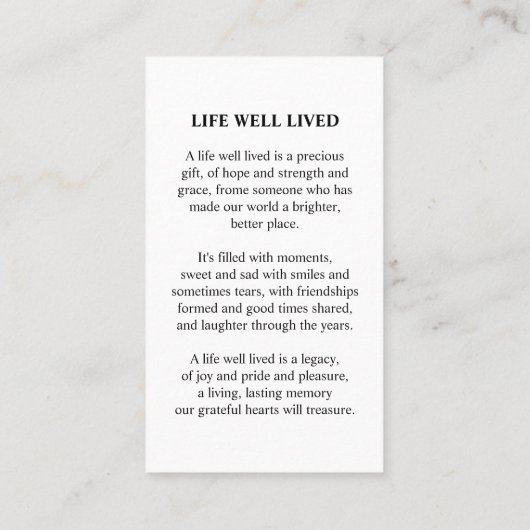 フォトメモリアル悔やみや弔慰祈りの言葉 コーリングカード (裏面)