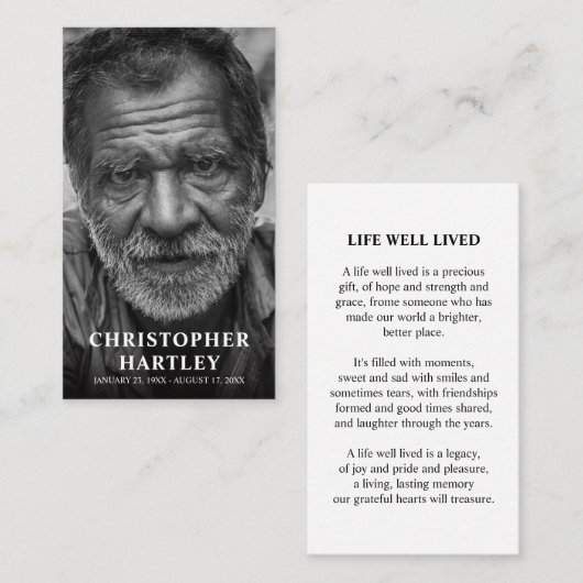 フォトメモリアル悔やみや弔慰祈りの言葉 コーリングカード (正面/裏面)