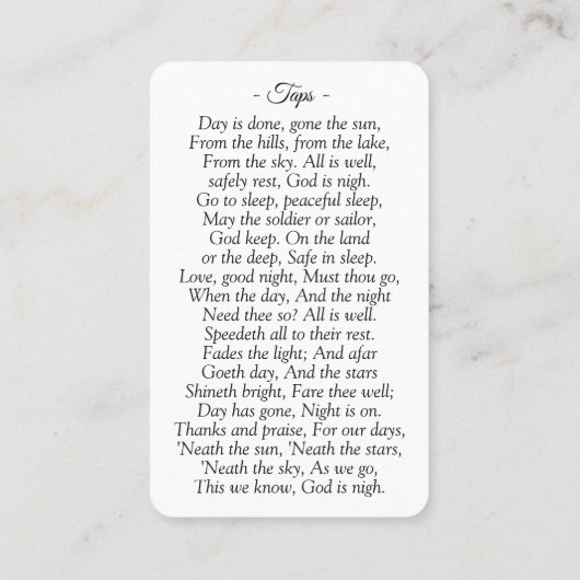 フォトメモリアル祈りの言葉カード |愛国的軍隊 名刺 (裏面)