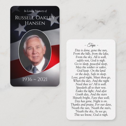 フォトメモリアル祈りの言葉カード |愛国的軍隊 名刺 (正面/裏面)