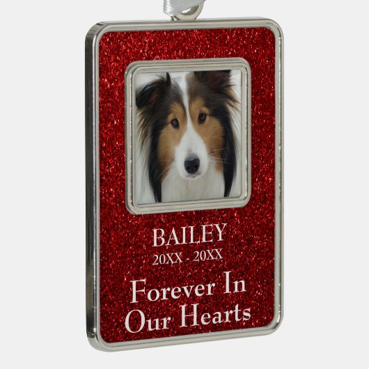 フォトメモリアル赤グリッター犬 シルバープレートフレームオーナメント (右)