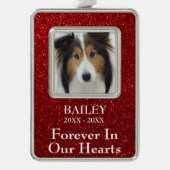 フォトメモリアル赤グリッター犬 シルバープレートフレームオーナメント (正面)