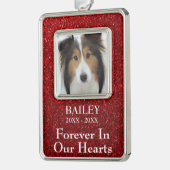 フォトメモリアル赤グリッター犬 シルバープレートフレームオーナメント (左)