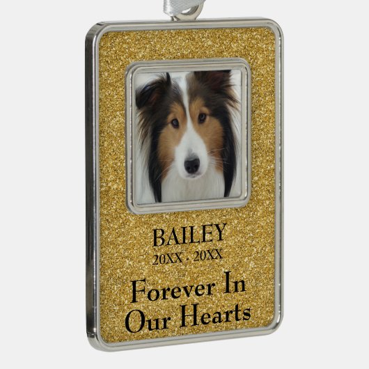 フォトメモリアル ゴールドグリッター ドッグ シルバープレートフレームオーナメント (右)
