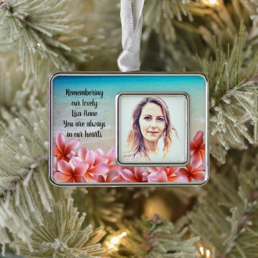 フォトメモリビーチプルメリアトロピカル シルバープレートフレームオーナメント (ツリー)