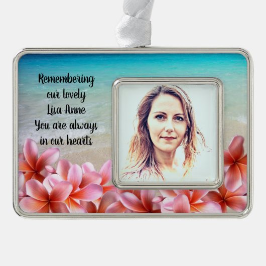 フォトメモリビーチプルメリアトロピカル シルバープレートフレームオーナメント (正面)