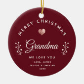 フォトメリークリスマスおばあちゃんバラ金ゴールドマルーン セラミックオーナメント (正面)