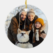 フォトメリークリスマスおばあちゃんバラ金ゴールドマルーン セラミックオーナメント (裏面)