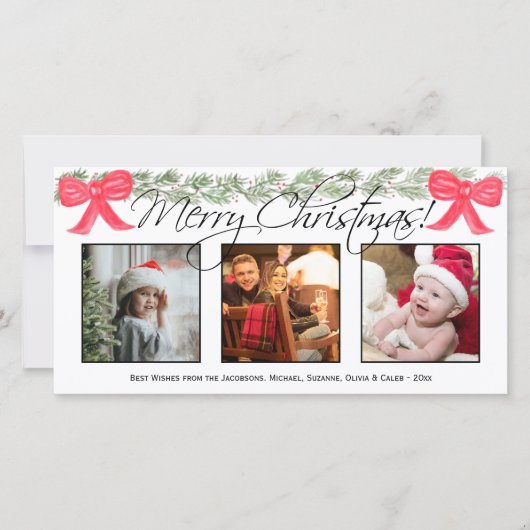 フォトメリークリスマスウォーターカラーガーランド&ボウズ シーズンカード (正面)