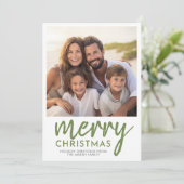 フォトメリークリスマススクリプトミニマル – 緑 シーズンカード (スタンド正面)