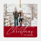 フォトメリークリスマススクリプト書道ファミリー セラミックオーナメント (裏面)