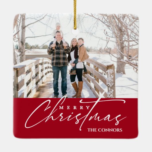 フォトメリークリスマススクリプト書道ファミリー セラミックオーナメント (裏面)