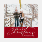 フォトメリークリスマススクリプト書道ファミリー セラミックオーナメント (正面)