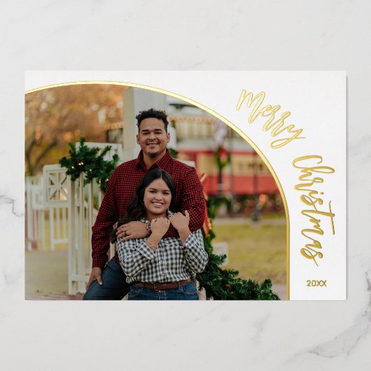 フォトメリークリスマススクリプト金ゴールド 箔シーズンカード (正面)