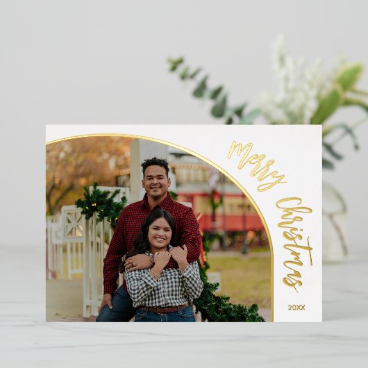 フォトメリークリスマススクリプト金ゴールド 箔シーズンカード (立ち正面)