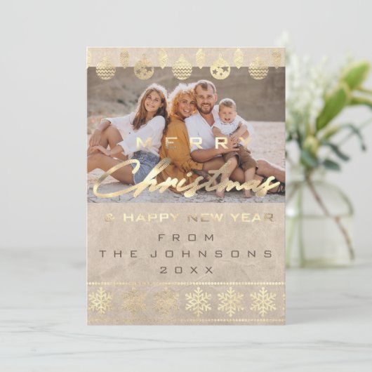 フォトメリークリスマスハッピーニューイヤーアイボリー シーズンカード (スタンド正面)